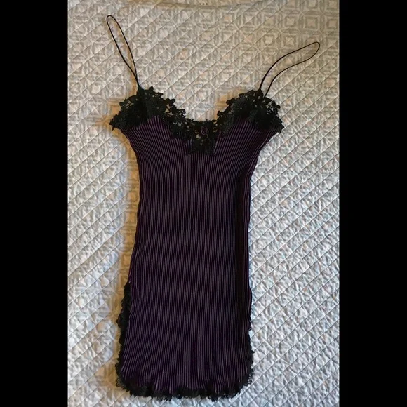 JONQUIL BY DIANE SAMANDI Gorgeous Grape Purple Black Pleated NWOT Lacy N… - Picture 7 of 13
